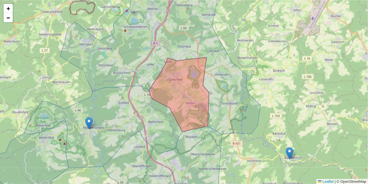 Karte des Postleitzahlen Bereichs  und der umliegenden Postleitzahlen in Deutschland