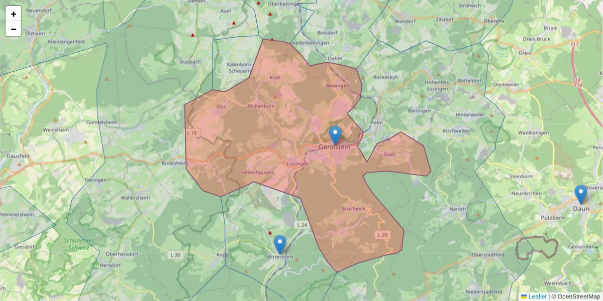 Karte des Postleitzahlen Bereichs  und der umliegenden Postleitzahlen in Deutschland