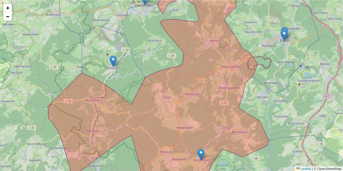 Karte des Postleitzahlen Bereichs  und der umliegenden Postleitzahlen in Deutschland