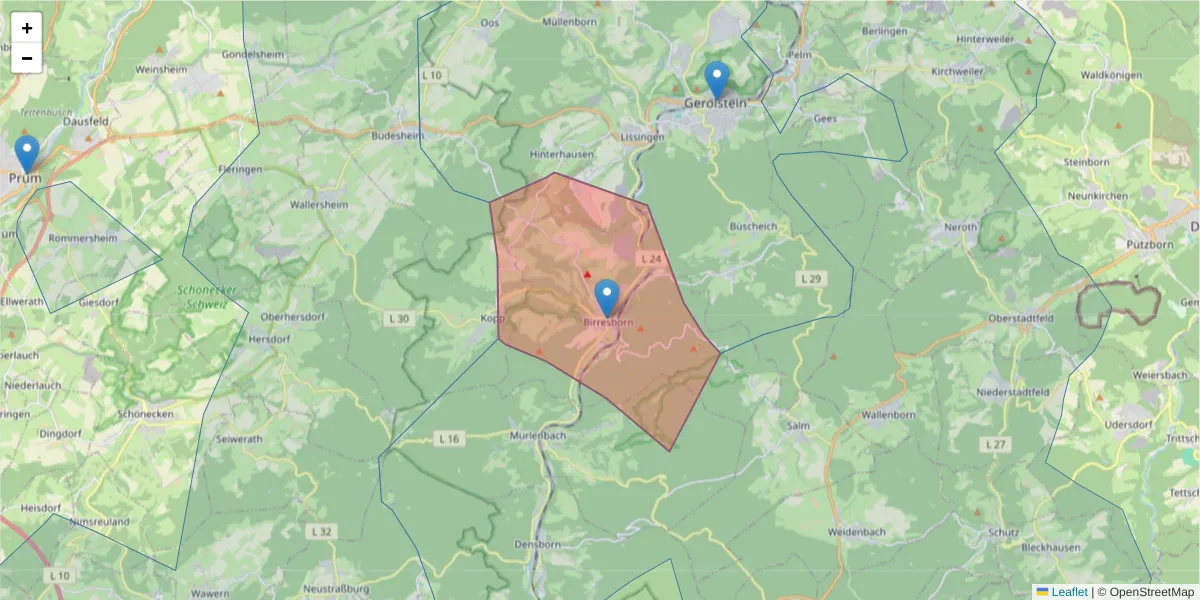 Karte des Postleitzahlen Bereichs  und der umliegenden Postleitzahlen in Deutschland