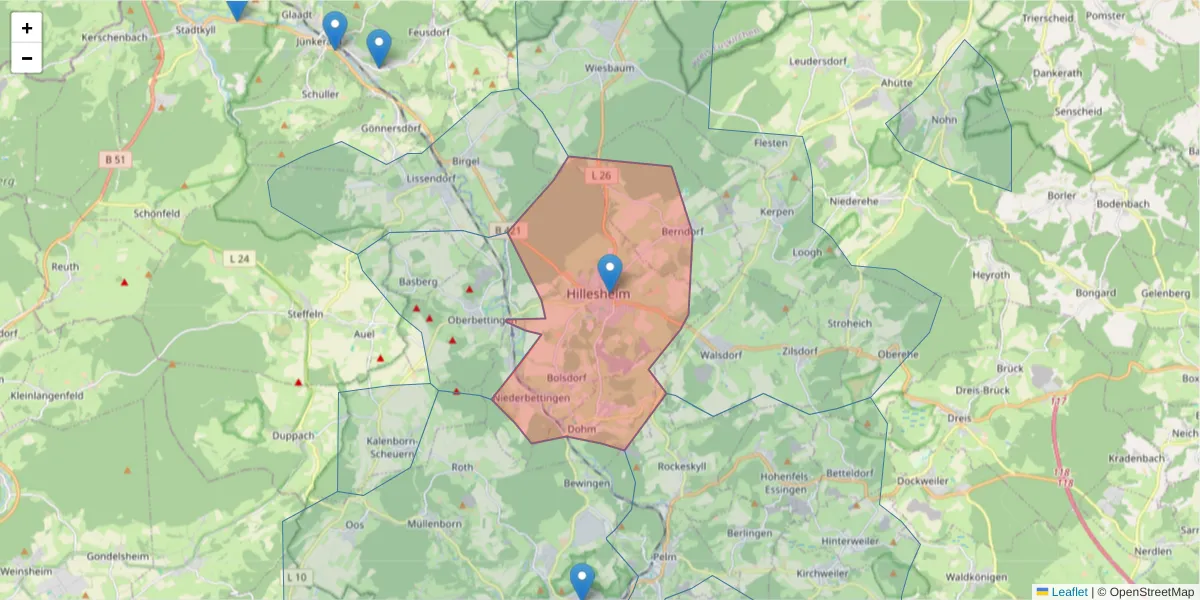 Karte des Postleitzahlen Bereichs  und der umliegenden Postleitzahlen in Deutschland