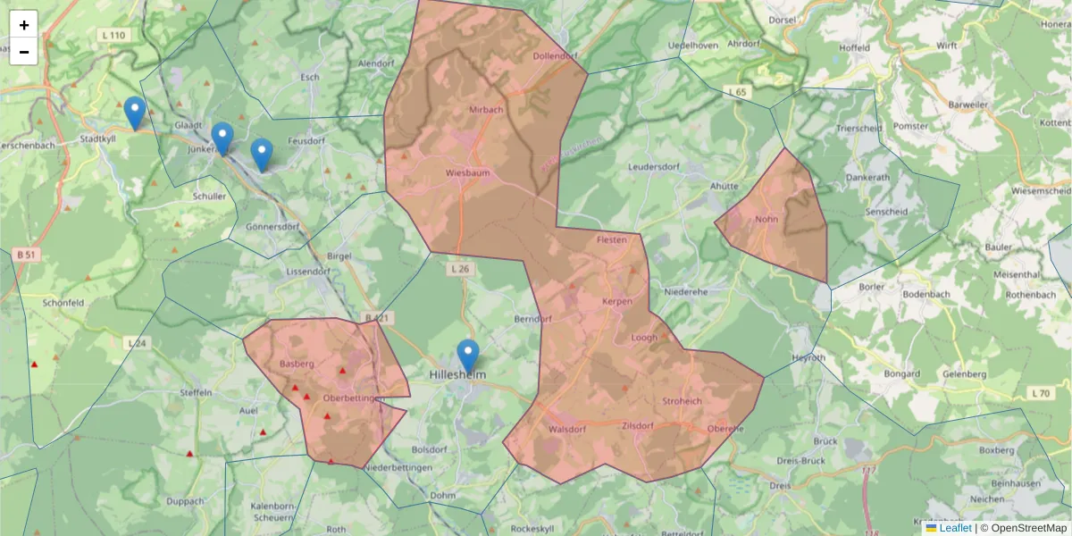 Karte des Postleitzahlen Bereichs  und der umliegenden Postleitzahlen in Deutschland