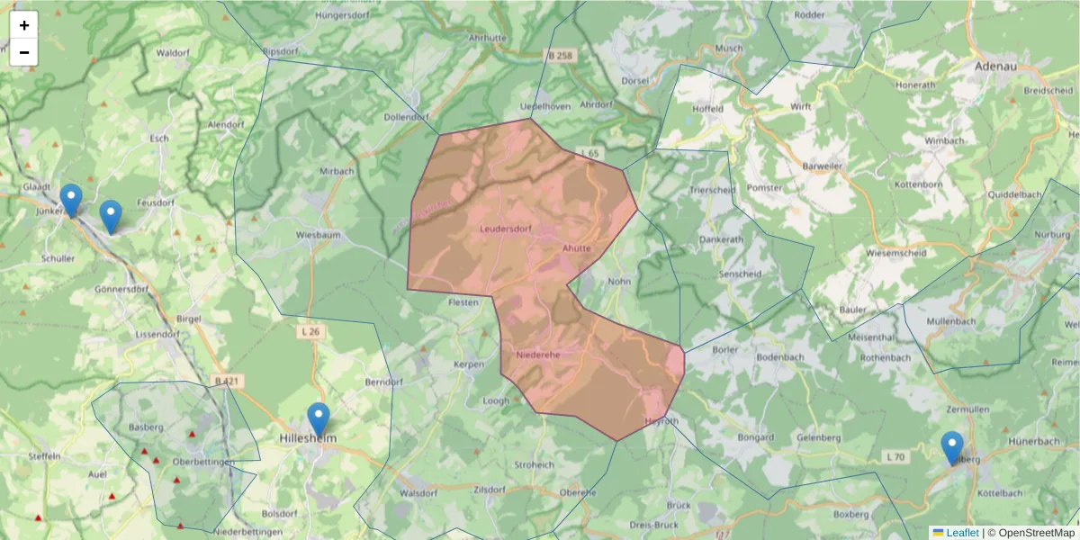 Karte des Postleitzahlen Bereichs  und der umliegenden Postleitzahlen in Deutschland