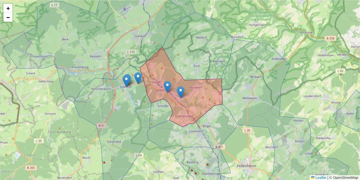 Karte des Postleitzahlen Bereichs  und der umliegenden Postleitzahlen in Deutschland
