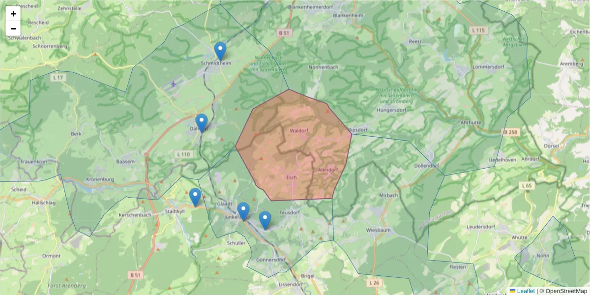 Karte des Postleitzahlen Bereichs  und der umliegenden Postleitzahlen in Deutschland