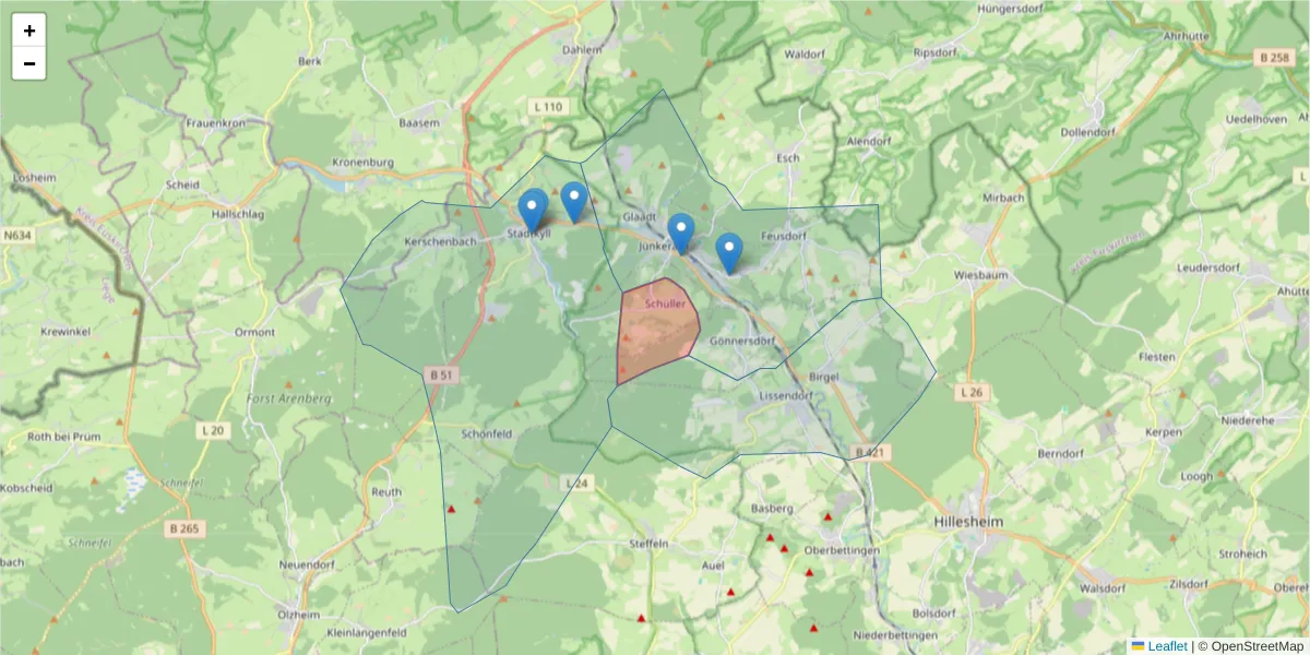 Karte des Postleitzahlen Bereichs  und der umliegenden Postleitzahlen in Deutschland