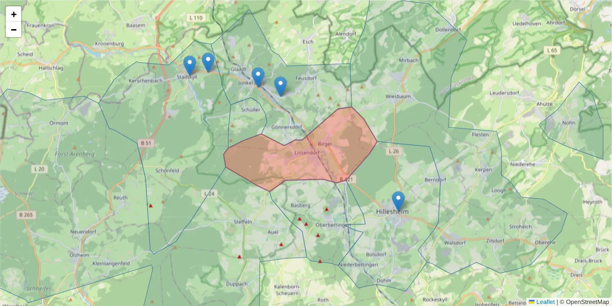 Karte des Postleitzahlen Bereichs  und der umliegenden Postleitzahlen in Deutschland