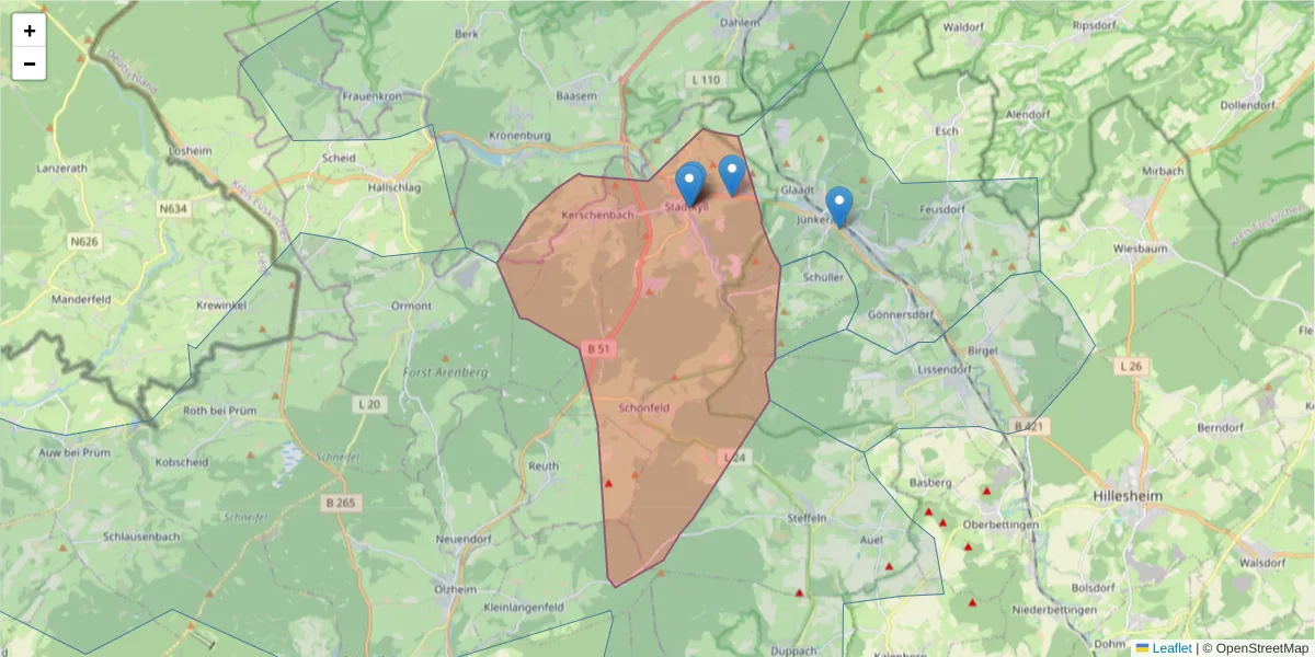 Karte des Postleitzahlen Bereichs  und der umliegenden Postleitzahlen in Deutschland