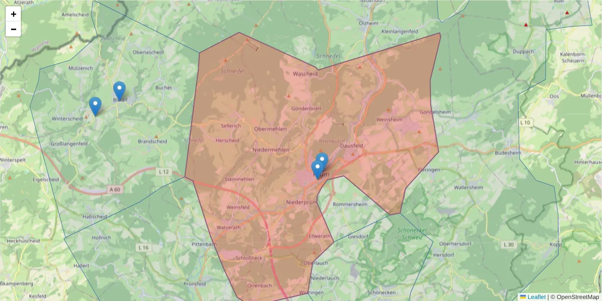 Karte des Postleitzahlen Bereichs  und der umliegenden Postleitzahlen in Deutschland