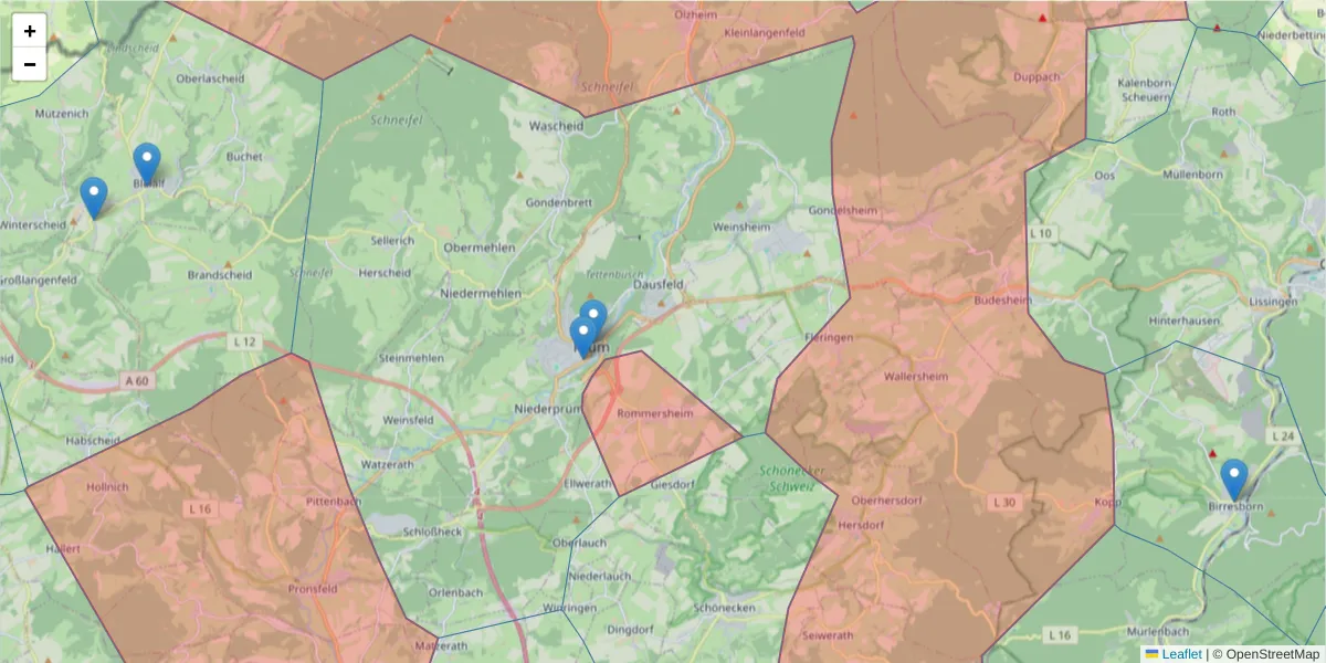 Karte des Postleitzahlen Bereichs  und der umliegenden Postleitzahlen in Deutschland