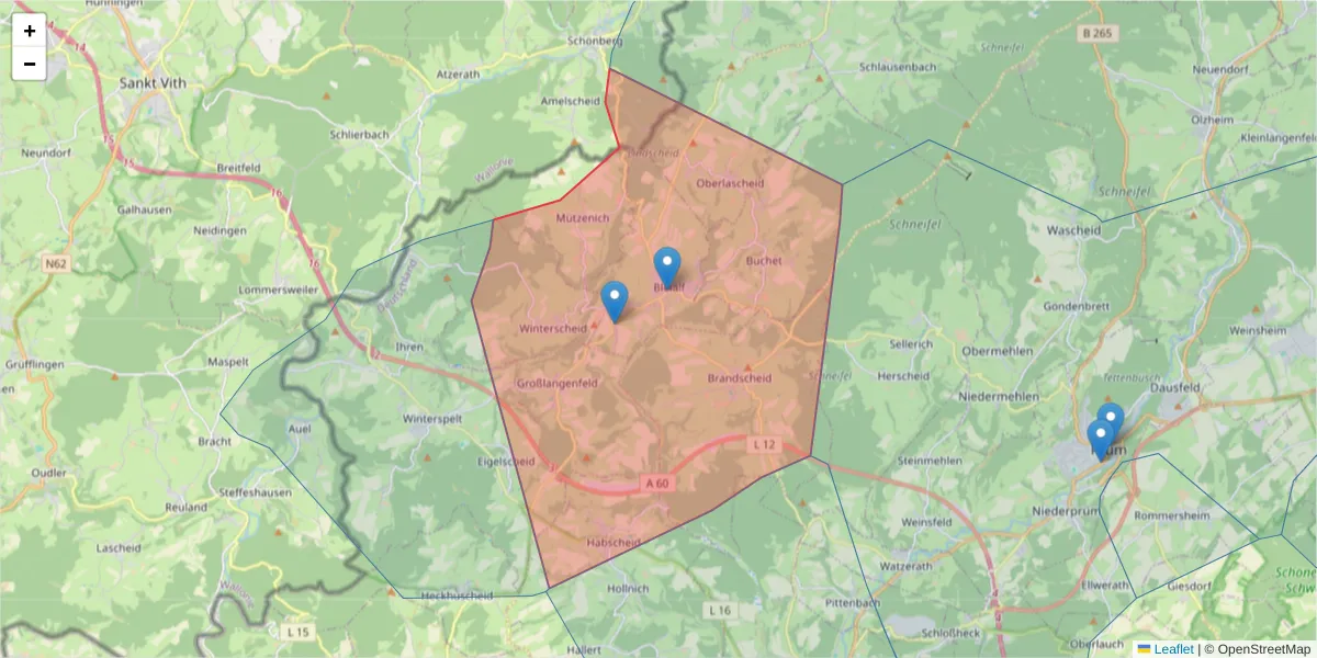 Karte des Postleitzahlen Bereichs  und der umliegenden Postleitzahlen in Deutschland