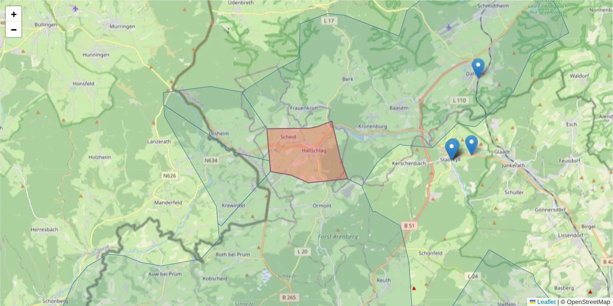 Karte des Postleitzahlen Bereichs  und der umliegenden Postleitzahlen in Deutschland