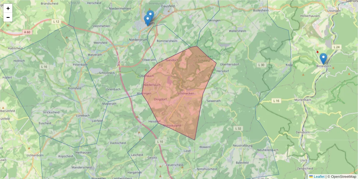 Karte des Postleitzahlen Bereichs  und der umliegenden Postleitzahlen in Deutschland