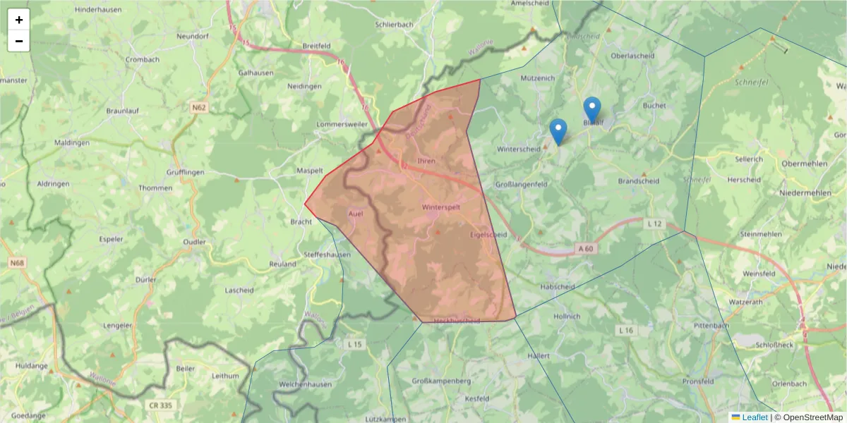 Karte des Postleitzahlen Bereichs  und der umliegenden Postleitzahlen in Deutschland