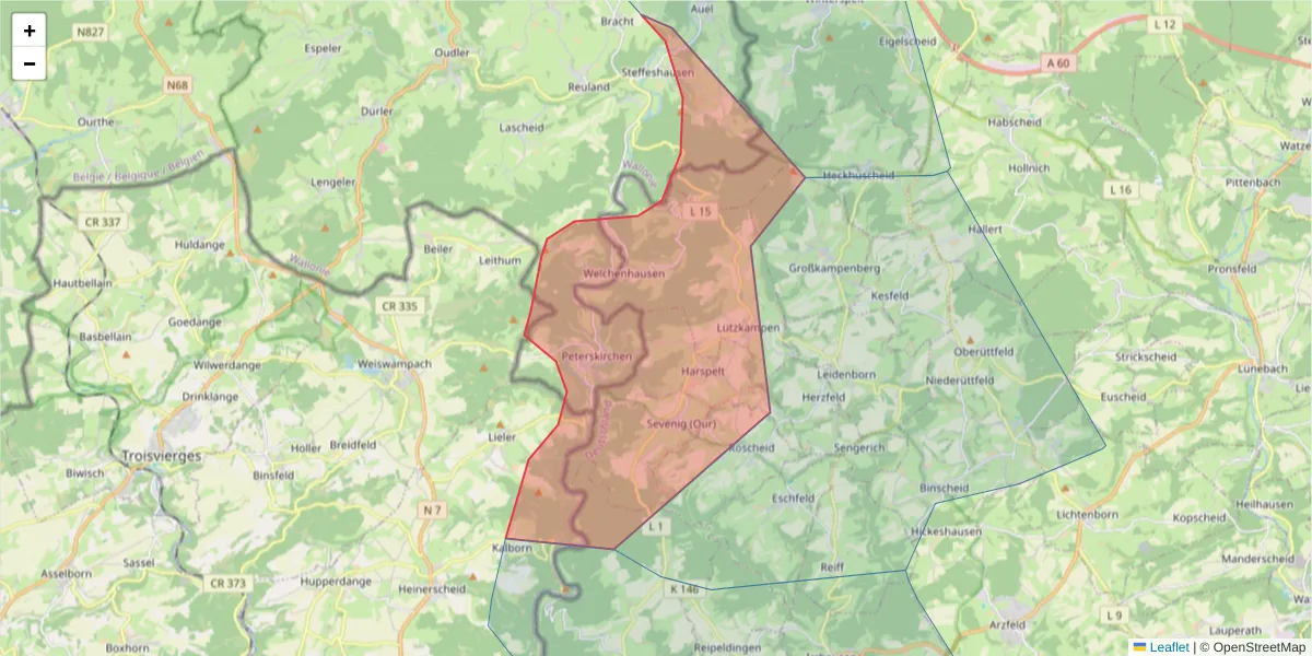 Karte des Postleitzahlen Bereichs  und der umliegenden Postleitzahlen in Deutschland