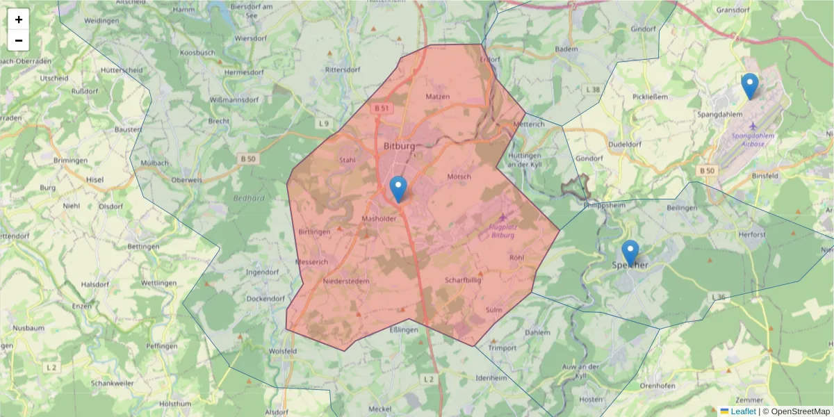 Karte des Postleitzahlen Bereichs  und der umliegenden Postleitzahlen in Deutschland