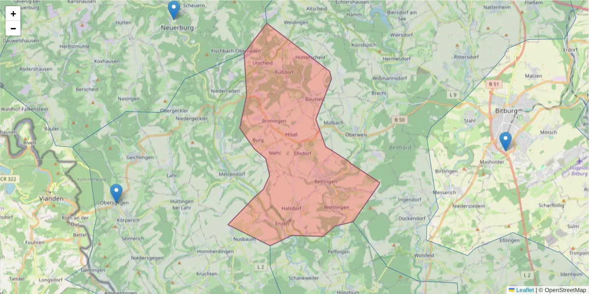 Karte des Postleitzahlen Bereichs  und der umliegenden Postleitzahlen in Deutschland