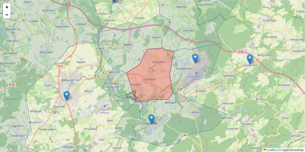 Karte des Postleitzahlen Bereichs  und der umliegenden Postleitzahlen in Deutschland