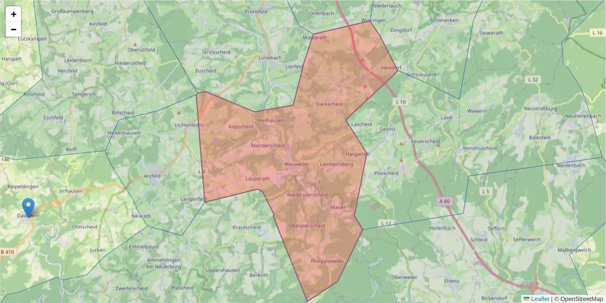 Karte des Postleitzahlen Bereichs  und der umliegenden Postleitzahlen in Deutschland