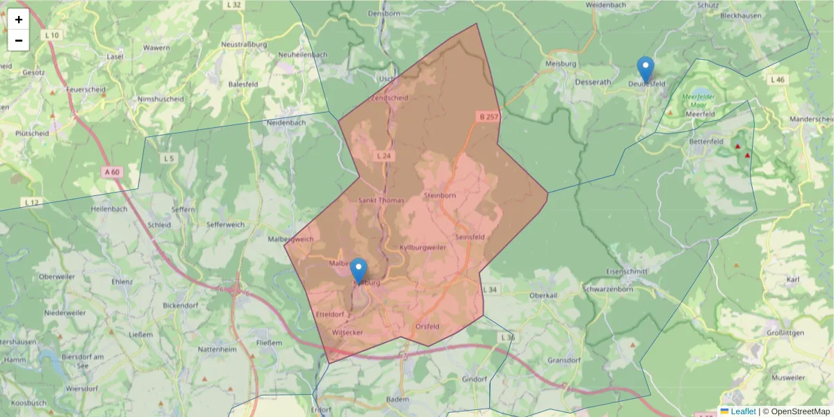 Karte des Postleitzahlen Bereichs  und der umliegenden Postleitzahlen in Deutschland