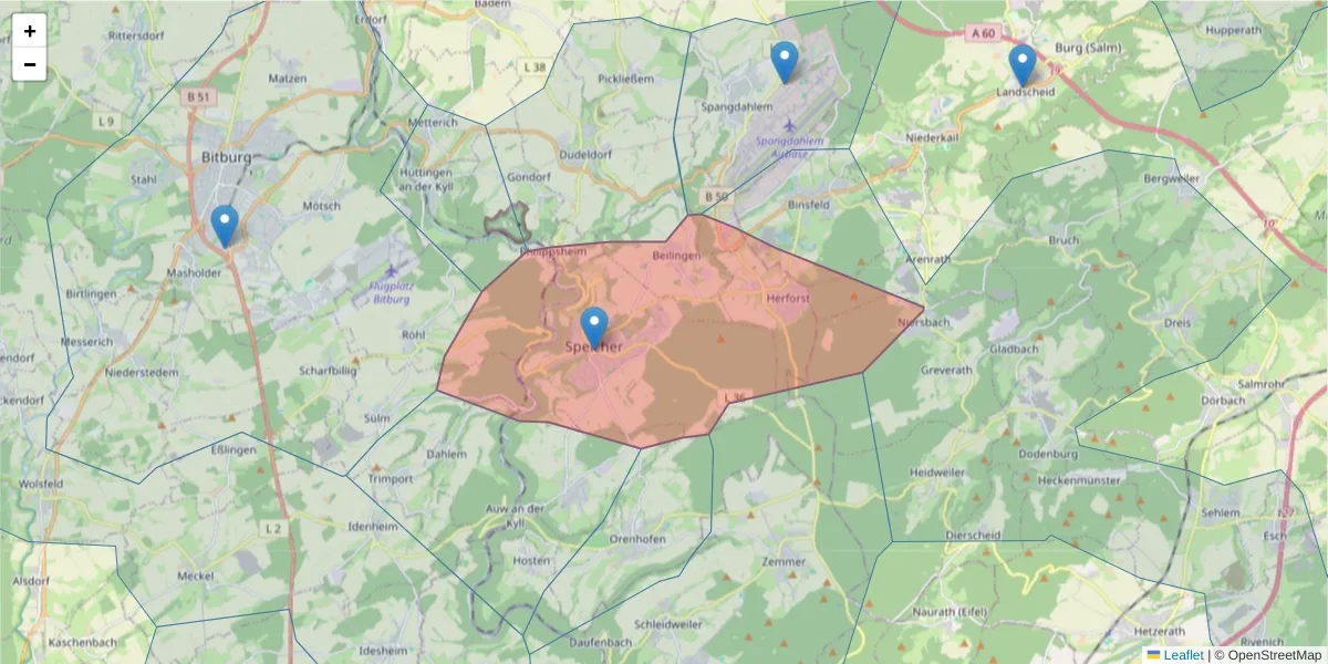 Karte des Postleitzahlen Bereichs  und der umliegenden Postleitzahlen in Deutschland