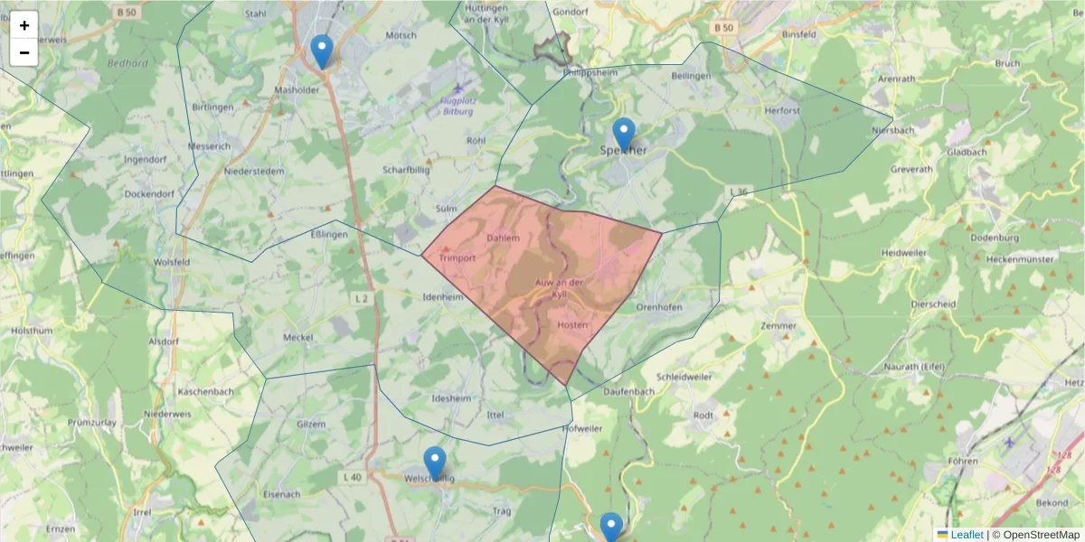Karte des Postleitzahlen Bereichs  und der umliegenden Postleitzahlen in Deutschland