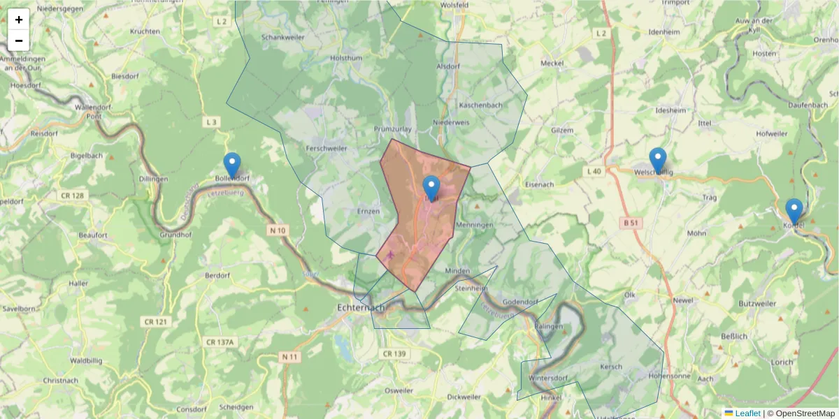 Karte des Postleitzahlen Bereichs  und der umliegenden Postleitzahlen in Deutschland