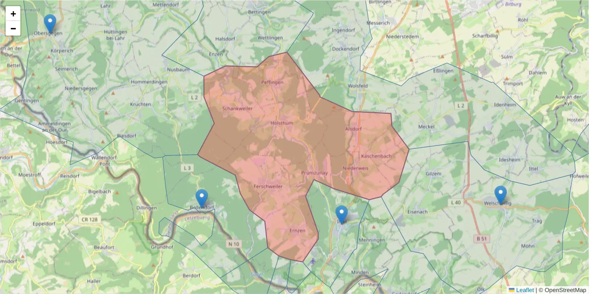 Karte des Postleitzahlen Bereichs  und der umliegenden Postleitzahlen in Deutschland