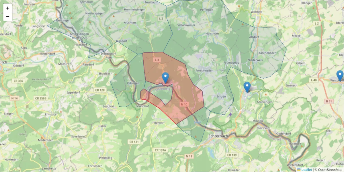 Karte des Postleitzahlen Bereichs  und der umliegenden Postleitzahlen in Deutschland