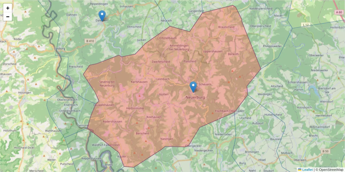 Karte des Postleitzahlen Bereichs  und der umliegenden Postleitzahlen in Deutschland