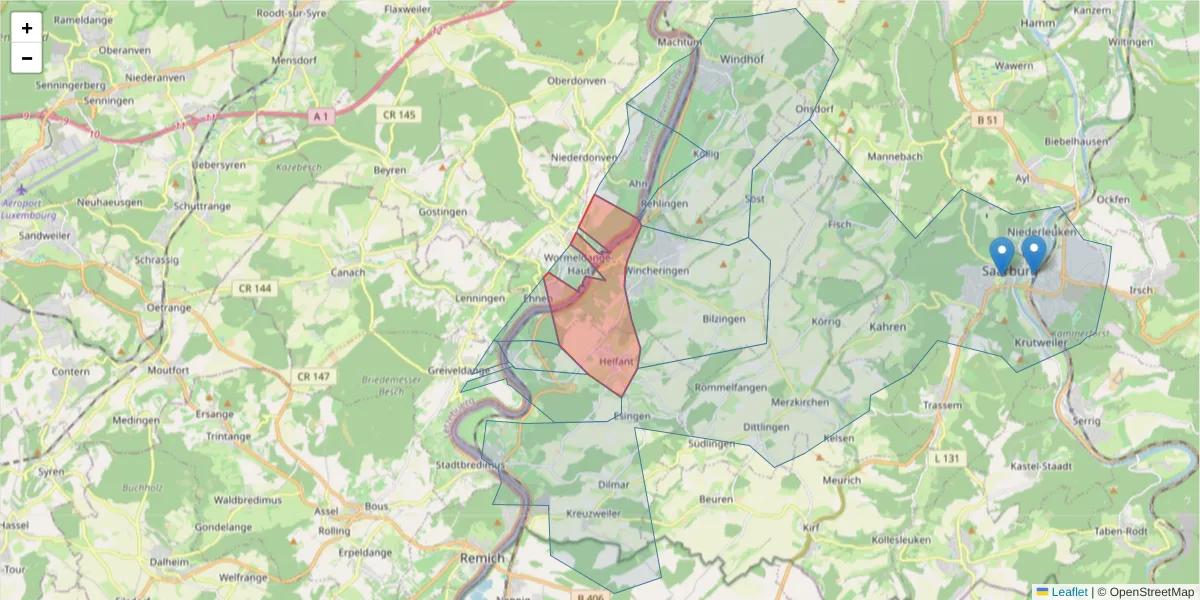 Karte des Postleitzahlen Bereichs  und der umliegenden Postleitzahlen in Deutschland