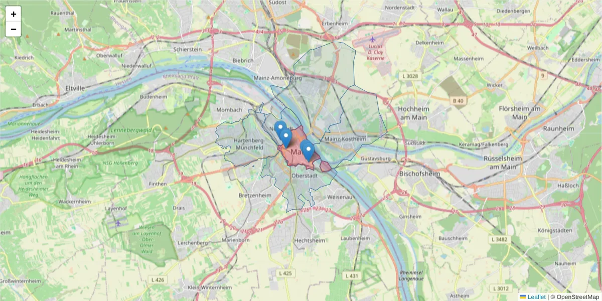 Karte des Postleitzahlen Bereichs  und der umliegenden Postleitzahlen in Deutschland
