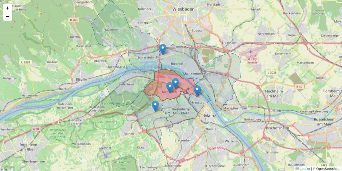 Karte des Postleitzahlen Bereichs  und der umliegenden Postleitzahlen in Deutschland