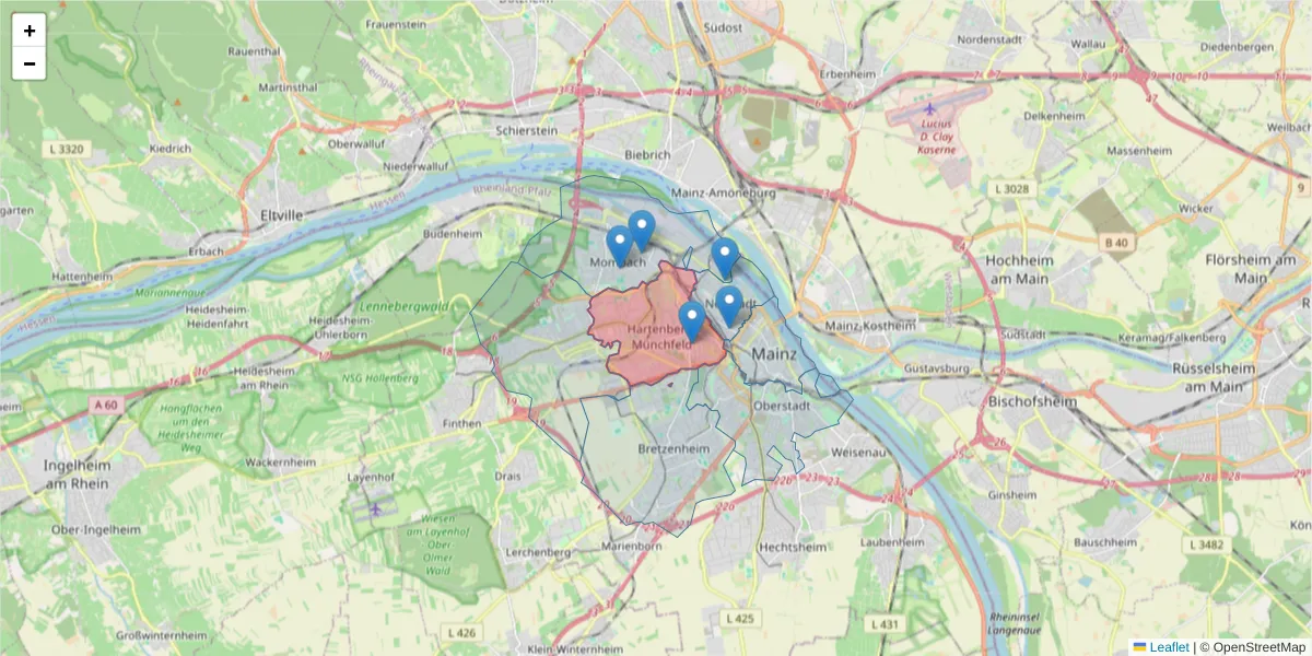 Karte des Postleitzahlen Bereichs  und der umliegenden Postleitzahlen in Deutschland