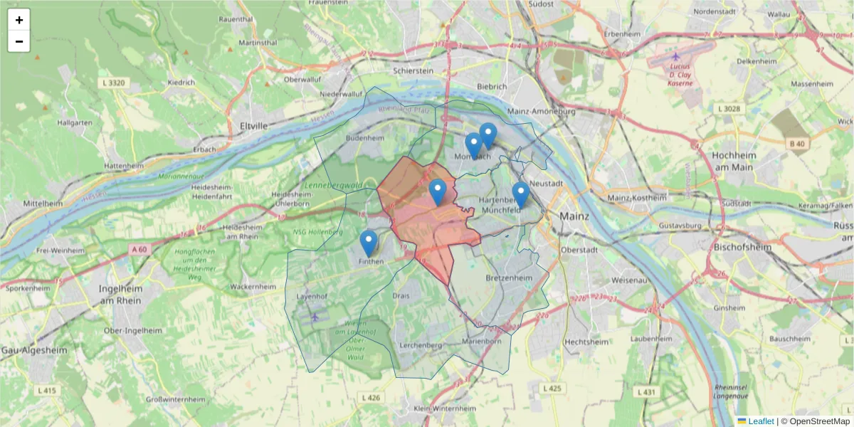 Karte des Postleitzahlen Bereichs  und der umliegenden Postleitzahlen in Deutschland