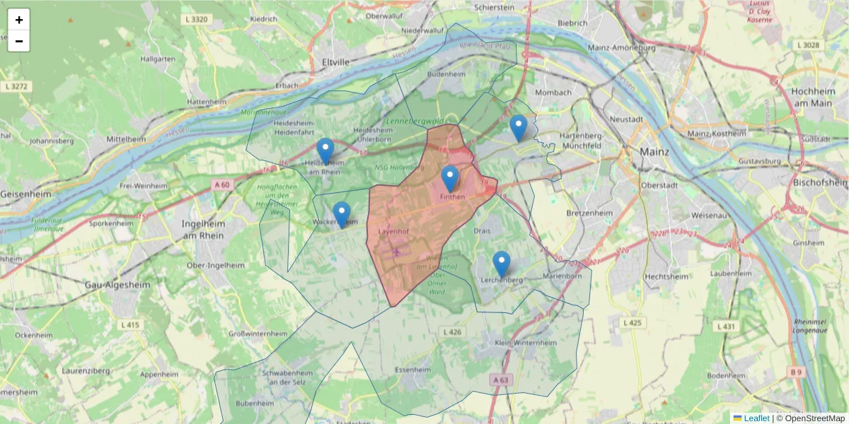 Karte des Postleitzahlen Bereichs  und der umliegenden Postleitzahlen in Deutschland