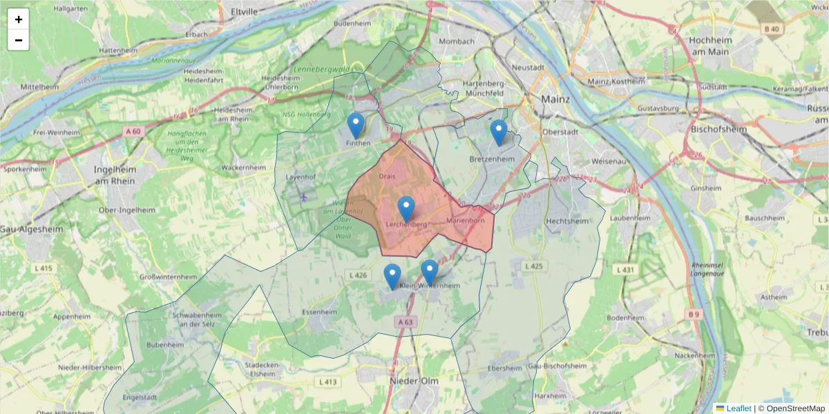 Karte des Postleitzahlen Bereichs  und der umliegenden Postleitzahlen in Deutschland