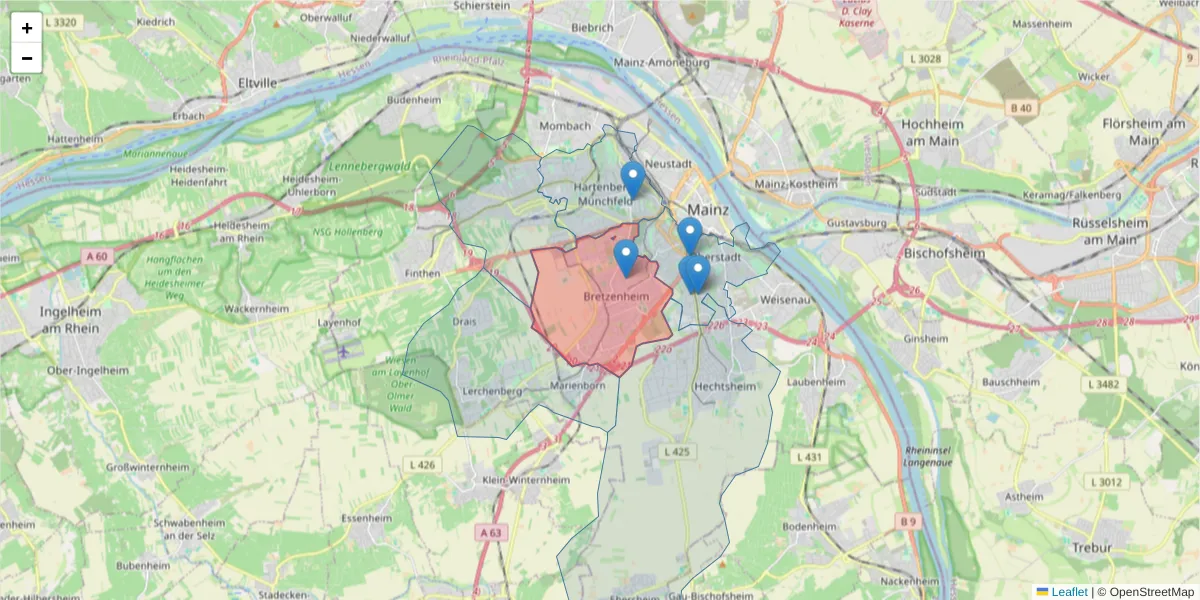 Karte des Postleitzahlen Bereichs  und der umliegenden Postleitzahlen in Deutschland