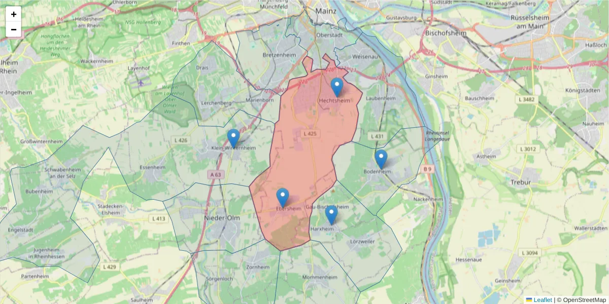 Karte des Postleitzahlen Bereichs  und der umliegenden Postleitzahlen in Deutschland