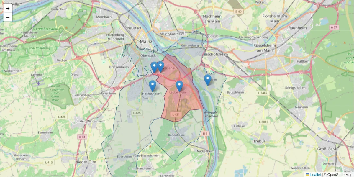 Karte des Postleitzahlen Bereichs  und der umliegenden Postleitzahlen in Deutschland
