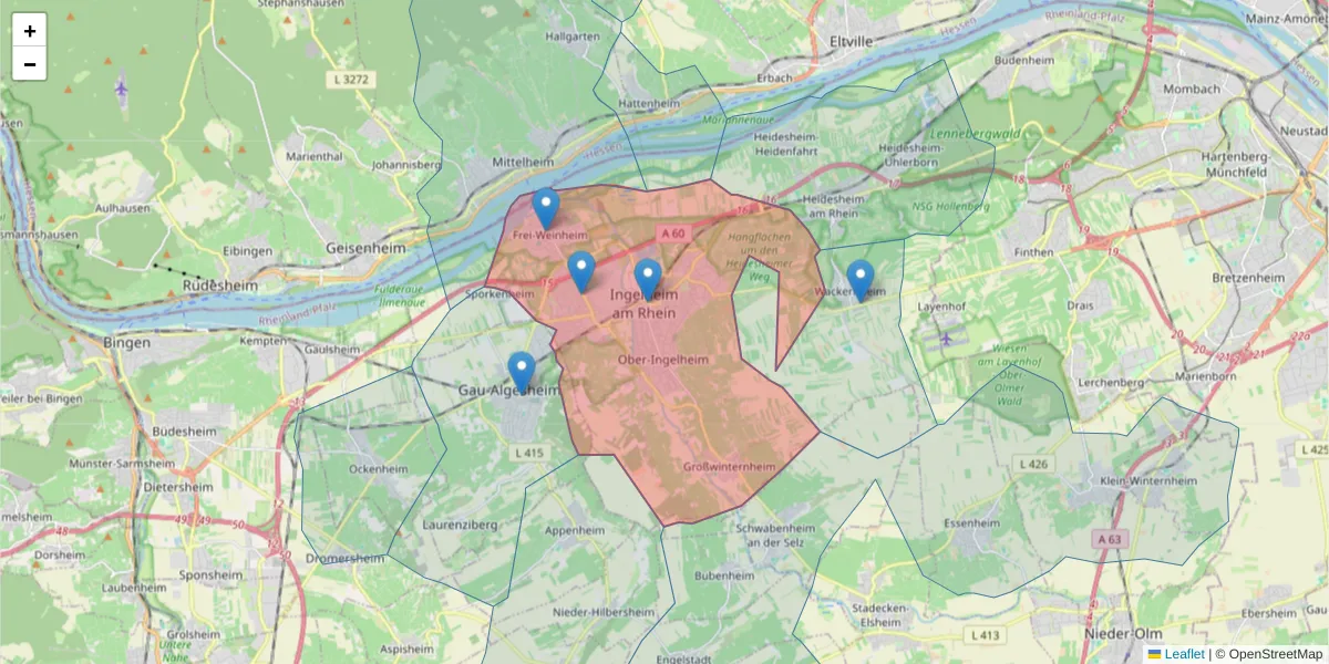 Karte des Postleitzahlen Bereichs  und der umliegenden Postleitzahlen in Deutschland