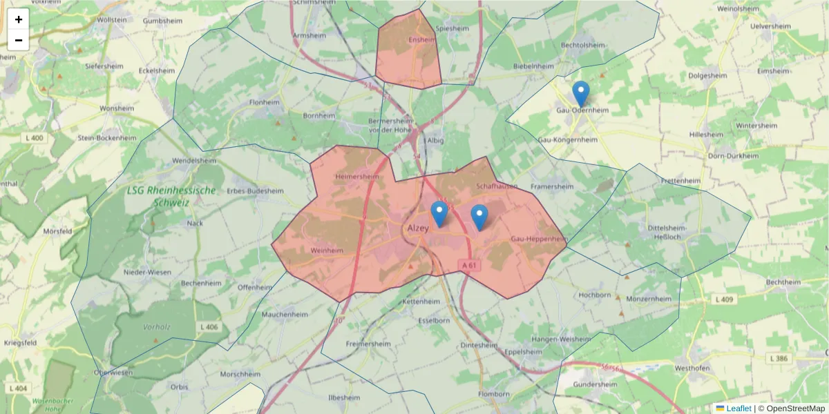 Karte des Postleitzahlen Bereichs  und der umliegenden Postleitzahlen in Deutschland