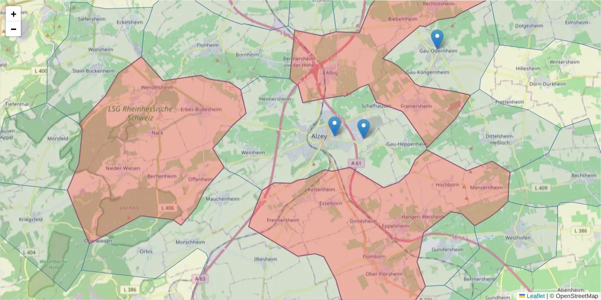 Karte des Postleitzahlen Bereichs  und der umliegenden Postleitzahlen in Deutschland