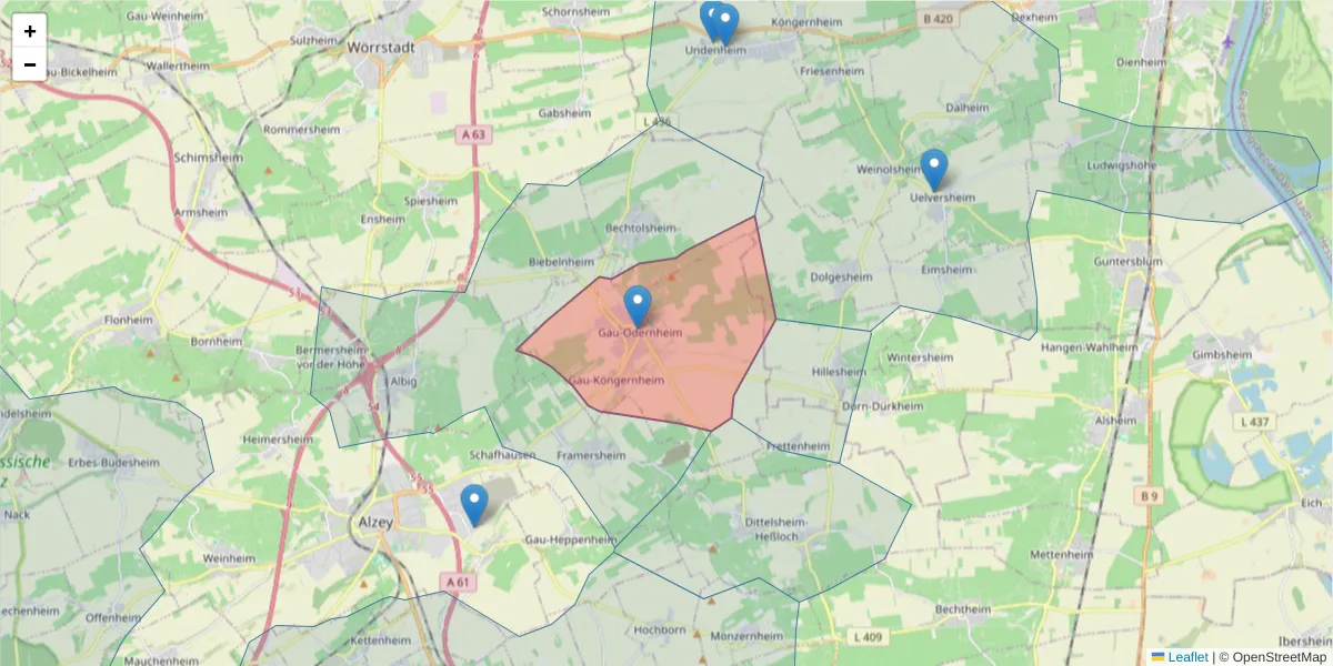 Karte des Postleitzahlen Bereichs  und der umliegenden Postleitzahlen in Deutschland