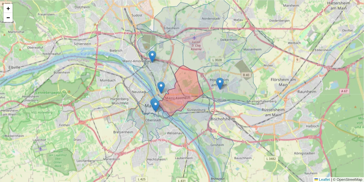 Karte des Postleitzahlen Bereichs  und der umliegenden Postleitzahlen in Deutschland
