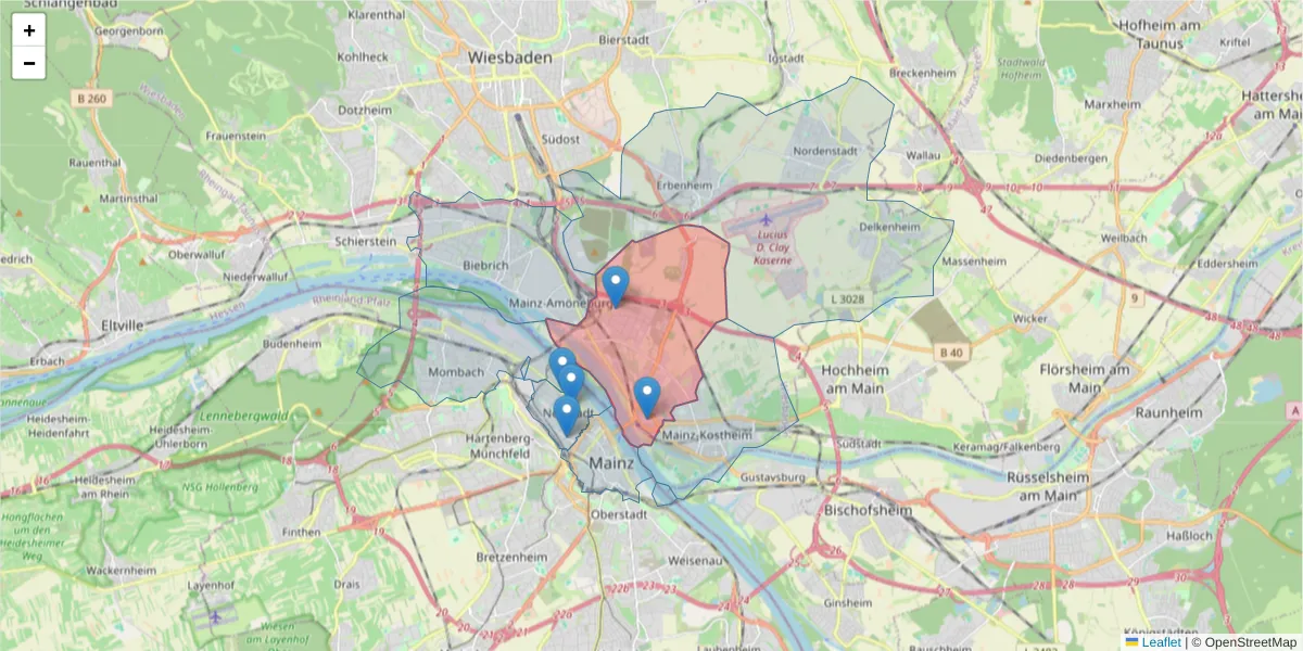 Karte des Postleitzahlen Bereichs  und der umliegenden Postleitzahlen in Deutschland