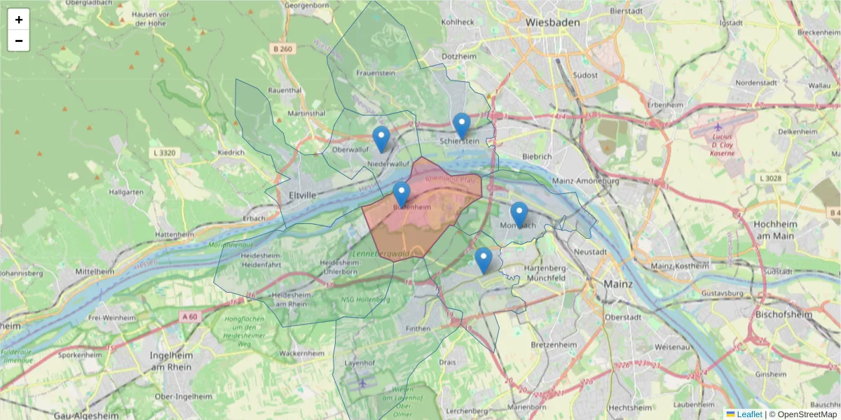 Karte des Postleitzahlen Bereichs  und der umliegenden Postleitzahlen in Deutschland