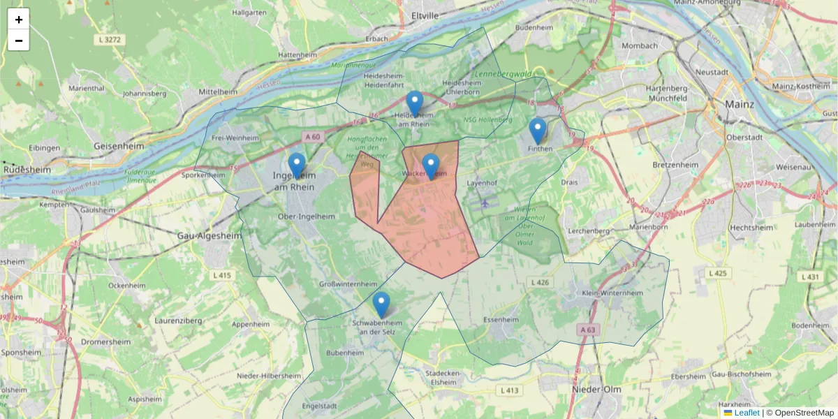Karte des Postleitzahlen Bereichs  und der umliegenden Postleitzahlen in Deutschland