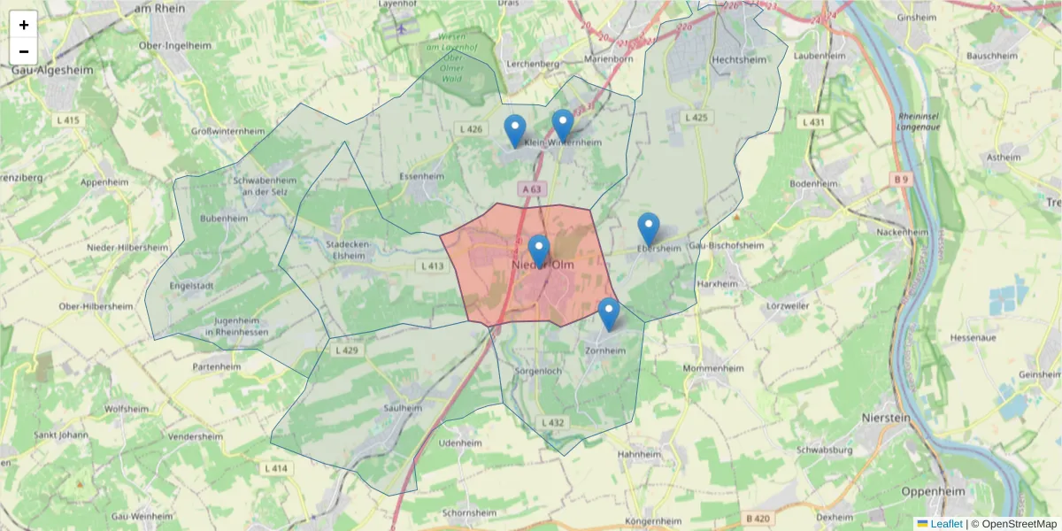 Karte des Postleitzahlen Bereichs  und der umliegenden Postleitzahlen in Deutschland