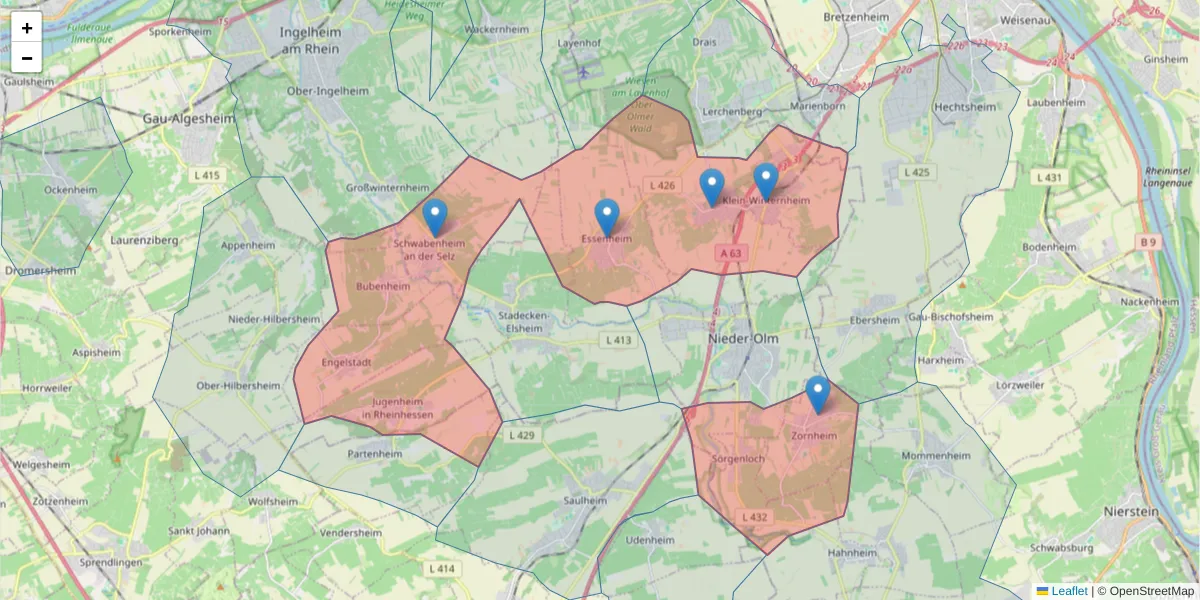 Karte des Postleitzahlen Bereichs  und der umliegenden Postleitzahlen in Deutschland